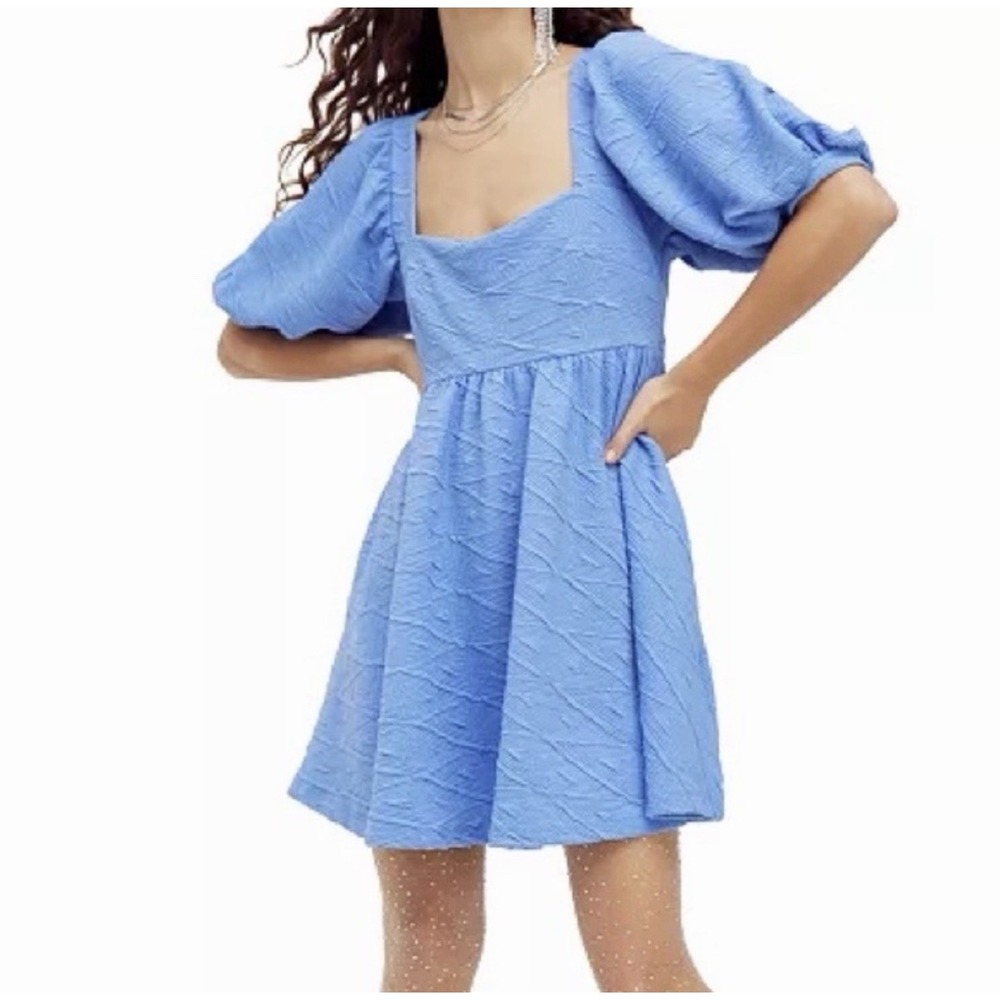 Free People Violet Mini Dress Dec Sky Blue Babydoll Puff Sleeve Cottagecore M